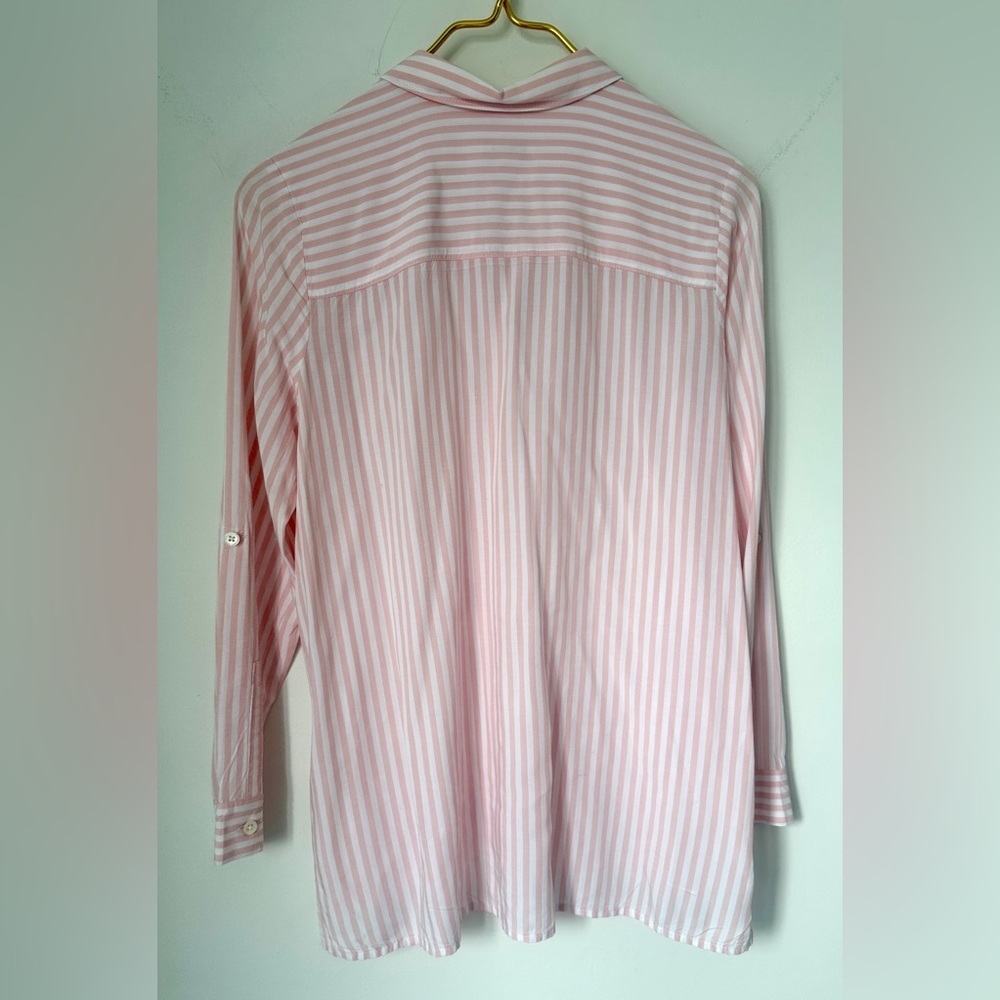 J. Jill Petite Pink White Stripe Lightweight Roll Tab Button Up Shirt Women’s PS - Picture 3 of 6